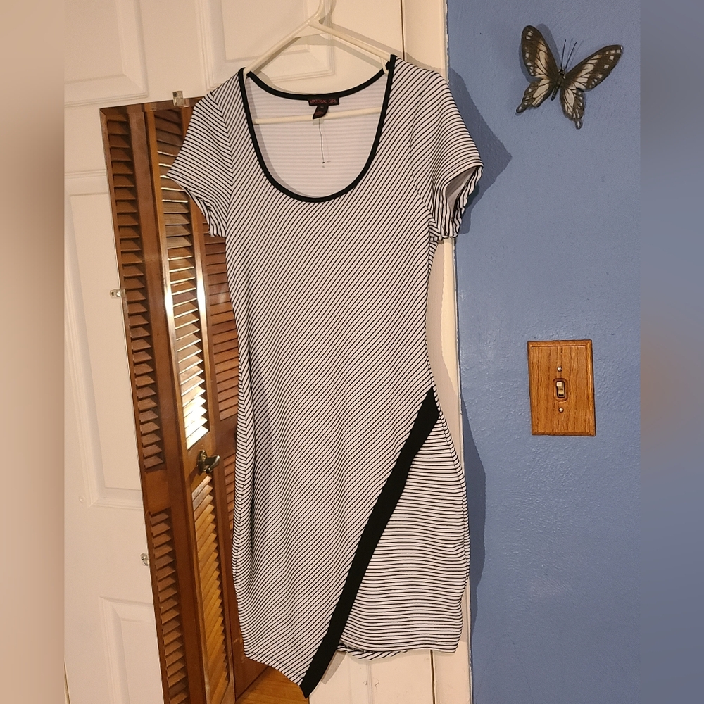 Material Girl Size Medium Striped Black and White Dress